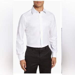 David Donahue Trim Fit Solid French Cuff Tuxedo Dress Shirt Luxury  17.5 34/35